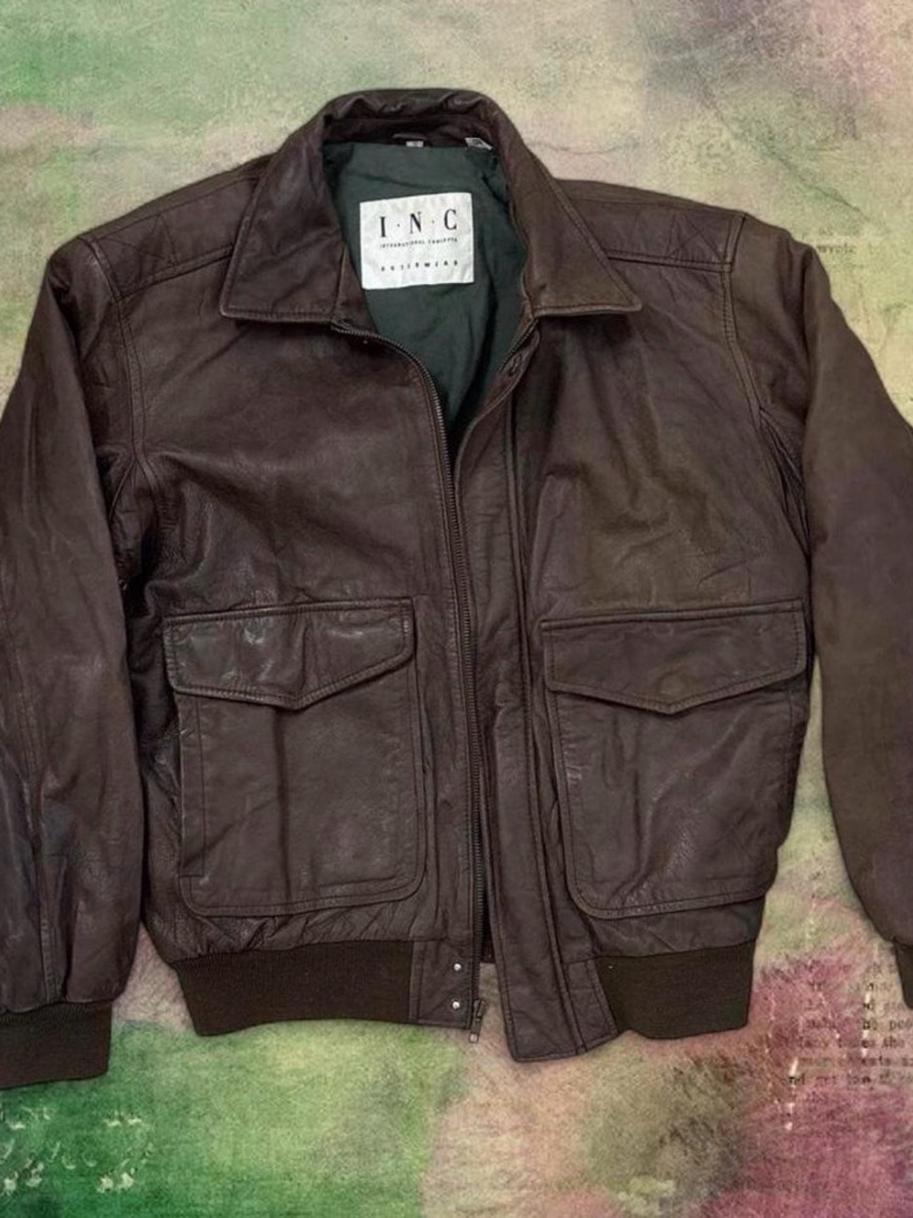 INC International Concepts Grunge Brown Leather Jacket Mori Mocha Indie Alt Boho